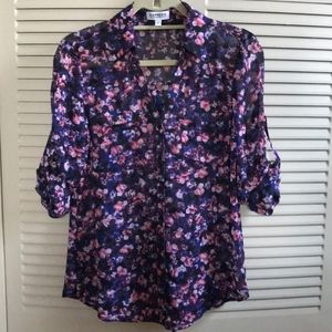 Express - Portofino Button-Up Collared Shirt - Pink & Purple Floral - Size Small